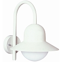 Outdoor Wall luminaire Type No. 0662, with bow arm, IP44, E27 QA55 max. 57W, cast alu / opal glass, white