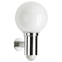 Outdoor Wall luminaire with motion detector + ball shade � 20cm (Type No. 0224), IP44, E27 QA55 max. 57W, stainless steel