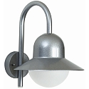 Outdoor Wall luminaire Type No. 0662, with bow arm, IP44, E27 QA55 max. 57W, cast alu / opal glass, silver matt