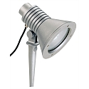 Ground spike spot Type No. 2183, IP54, E27 QA55 max. 15W, rotatable and swiveling, cast alu / safety glass, silver matt