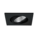 Recessed LED spot, IP20, square, 230V AC, 6W 3000K 640lm 38�, swivelling 20�, black