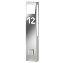 Outdoor floor luminaire, stainless steel with motion detector + house numbers (cut out), IP44, 80cm, 2G11 (incl.)