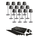 battery table lamp CANIS GASTRO L with touch dimmer, with charger, 12 pcs. IP65, dark grey, mat dimmable