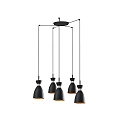 pendant luminaire RETRO 5 flames E14 IP20, copper, black matt 