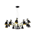 pendant luminaire RETRO 12 flames E14 IP20, gold, satined, black matt 