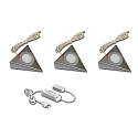 3pc. set of LED triangular under-cabinet luminaire UL 2-LED F + transformer LED 24 / 15W, stainless steel, 3W 3000K