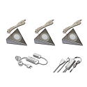 3pc. set of LED triangular under-cabinet luminaire UL 2-LED F, with EBS 4 switch + transformer LED 24 / 15W, inox, 3W 4000K