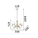 Ideal Lux Chandelier FIRENZE SP5, 5 flames, E14, antique white