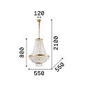 Pendant luminaire CAESAR, 12 flames, � 55cm,  incl. G9 28W 2700K, with ice chrystal tips
