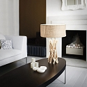 Ideal Lux Table luminaire DRIFTWOOD, 1 flame, round, with fabric shade, E27, metal / natural wood