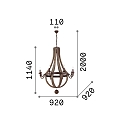 Ideal Lux Chandelier MILLENIUM, 8 flames, � 92cm, E14,rust look / natural wood