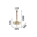 Ideal Lux Chandelier STRAUSS, 6 flames, � 50.5cm, E14, rose gold / clear glass / amber chrystal glass