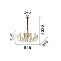 Ideal Lux Chandelier STRAUSS, 12 flames, � 84.5cm, E14, rose gold / clear glass / amber chrystal glass