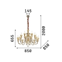 Ideal Lux Chandelier STRAUSS, 18 flames, � 85cm, E14, rose gold / clear glass / amber chrystal glass