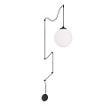 Pendant luminaire BOA, 1 flame, E27, with 12m fabric coated cable and 6 hooks, matt black
