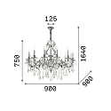 Chandelier GIOCONDA, 12 flames , � 90cm, E14, gold
