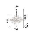 Ideal Lux Chandelier NAPOLEON, 12 flames, � 60cm, E14, gold