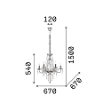 Ideal Lux Chandelier AMADEUS, 6 flames, � 67cm / H 150cm, E14, chrome / glass and transparent chrystal