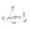 Ideal Lux Pendant luminaire, DRIFTWOOD, 6 flames, lenght 140cm, E27, metal / natural wood