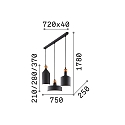 Ideal Lux Pendant luminaire TRIADE, 3 flames, lenght 75cm, E27, dark grey / gold decor