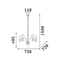 Ideal Lux Pendant luminaire PEGASO, 5 flames, � 72cm, E14, chrystal, brushed brass / organza