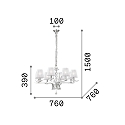 Ideal Lux Pendant luminaire PEGASO, 8 flames, � 76cm, E14, chrystal, brushed brass / organza