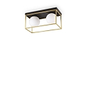 Ceiling luminaire LINGOTTO, 2 flames, E14, matt black / satined brass / etched glass
