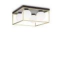 Ceiling luminaire LINGOTTO, 4 flames, E14, matt black / satined brass / etched glass