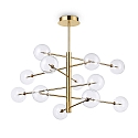 Pendant luminaire EQUINOXE, 12 flames, incl. G4 2W 3000K, metal / clear glass, antique brass