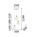 Ideal Lux Pendant luminaire LUGANO, 3 flames, � 35cm, E27, burnished metal / white