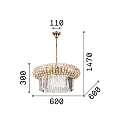Ideal Lux Pendant luminaire NABUCCO, 12 flames, � 60cm, E14, gold / clear chrystals