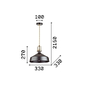 Pendant luminaire ERIS-2, E27, metal / details in satined gold / fabric coated cable, black