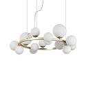 Pendant luminaire PERLAGE, ROUND, � 85cm, 14-flame, incl. 14x LED G9 3W 3000K, satined brass / white