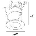Recessed LED luminaire MiniAMP, set back, IP42, � 2.2cm, 24V DC, dimmable, 1W 3000K 60lm 60�, white