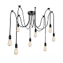 pendant luminaire SPIDER 1 8 flames, round, without shade E27 IP20, black dimmable