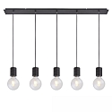 pendant luminaire E27 SURFACE 5 flames, long, with canopy E27 IP20, black matt dimmable