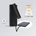 ISOLED reading lamp LED USB A+C 3-STEP with switch, adjustable, with USB charging function IP42, black dimmable