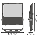 Ledvance floodlight FL PFM DA ASYM 55X110 150W 3000K BK DALI controllable, asymmetrical IP66, black