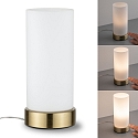 Paulmann table lamp PINJA cylindrical, with switch E14, brushed brass, opal white dimmable