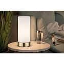 Paulmann table lamp PINJA cylindrical, with switch E14, brushed brass, opal white dimmable