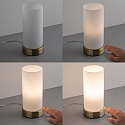 Paulmann table lamp PINJA cylindrical, with switch E14, brushed brass, opal white dimmable