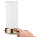 Paulmann table lamp PINJA cylindrical, with switch E14, brushed brass, opal white dimmable