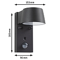 Paulmann outdoor wall luminaire CAPEA with motion detector, switchable, insect friendly IP44, anthracite 