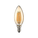LED Filament light bulb CANDLE GOLD, 230V, � 3.5cm / L 9.7cm, E14, 4.5W 2500K 320lm 300�, dimmable, gold / clear