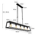 Mexlite pendant luminaire BUCKLEY 5 flames, adjustable E27 IP20, black matt dimmable