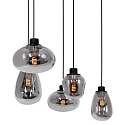 Steinhauer Steinhauer Pendant luminaire REFLEXION, 5 flames, smoky, fitting black