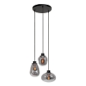 Steinhauer Pendant luminaire REFLEXION, 3 flames, smoky, fitting black
