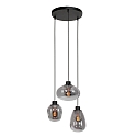 Steinhauer Steinhauer Pendant luminaire REFLEXION, 3 flames, smoky, fitting black
