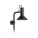 Wever & Ducr� Wall luminaire ROOMOR 3.0 PAR16, 58cm, GU10, with connector cable, deep black, with shade 1.0