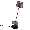 Zafferano battery table lamp OLIVIA TAVOLO PRO IP65, rust, lacquered dimmable